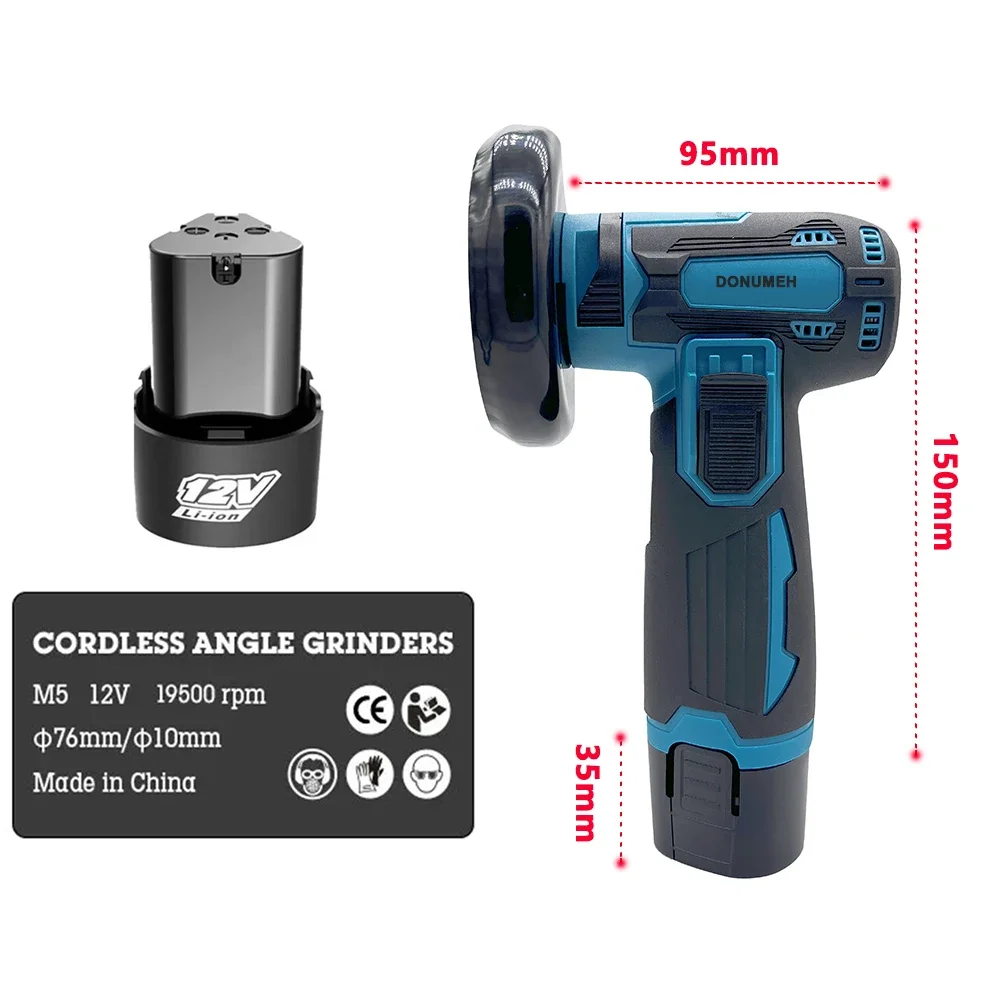 DONUMEH Angle Grinder 12V Mini Cordless Rechargeable Battery Polishing Grinding Machine Diamond Cutting Electric Power Tools