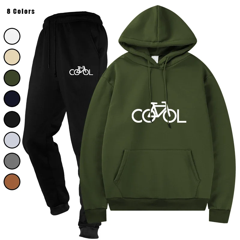

Men Tracksuit 2 Pieces Sets Running Sportswear Male Hoodies Hooded Drawstring Pants Autumn Sportwear