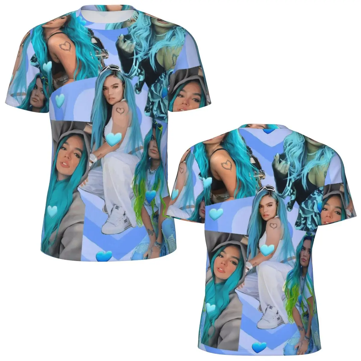 K-Karol G Blue Heart Bichota Collage T-Shirt Male Y2K Classic Gym T-Shirts Quick Dry Summer Hip Hop Tee Shirt Plus Size Tops