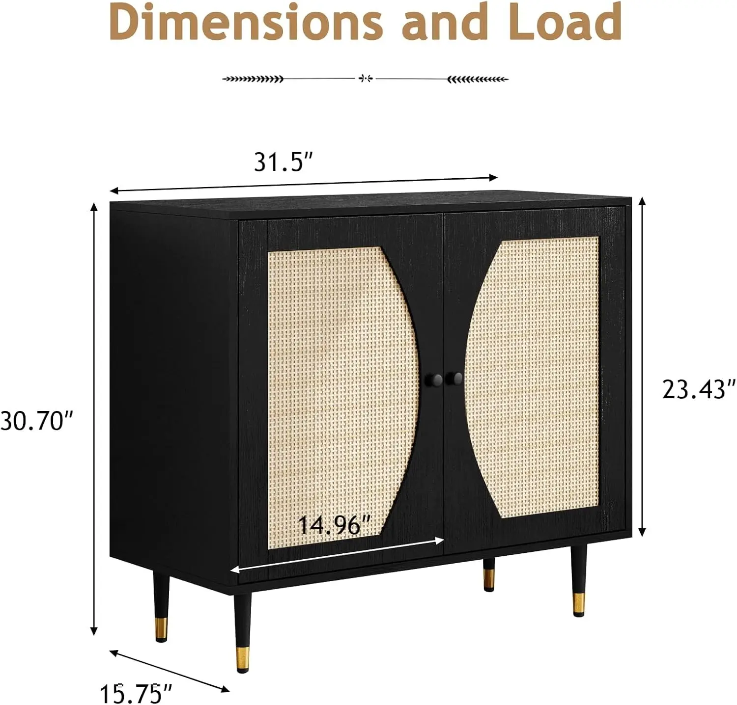 

Rattan Buffet Cabinet with Storage, Black Sideboard Cabinet with Rattan Decor Doors, Buffet Table with Storage