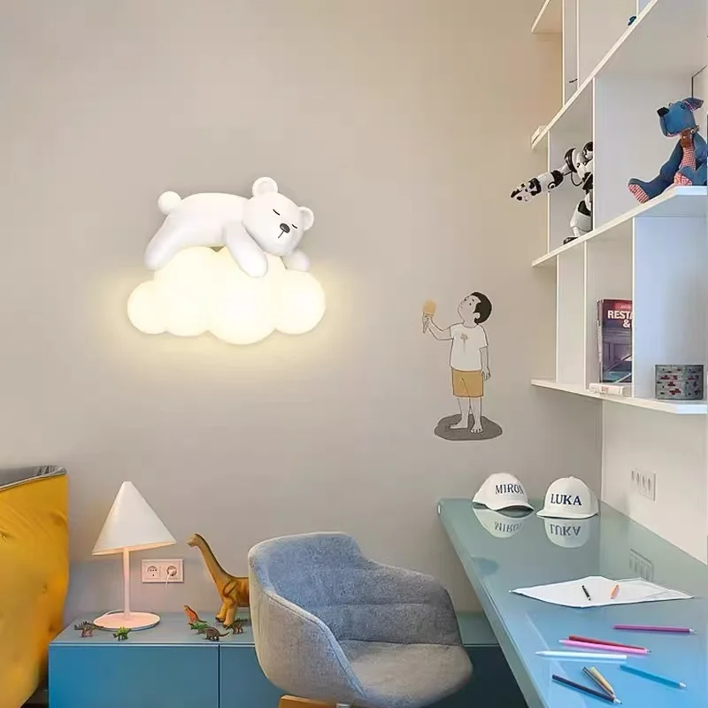 French Creamy Style Cartoon Bear Rabbit Moon LED Wall Lamps Creative Lights for Living Room  Children Home Decoration Chandelier