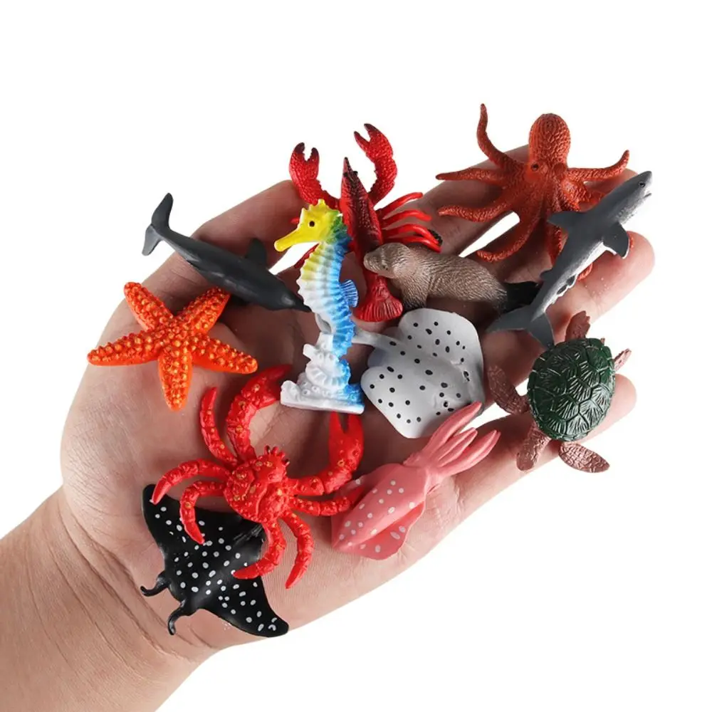 12pcs Plastic Sea Life Animals Model Shark Turtle Crab Starfish Ocean Animals Ornaments Handmad Multicolor - view 2