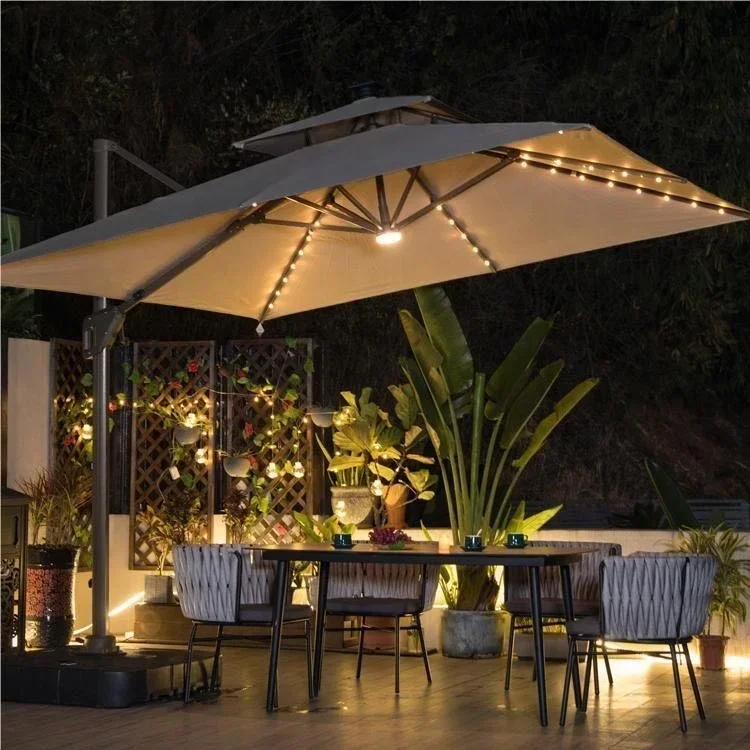 Garden outdoor furniture, high-end waterproof, large-sized beach swimming pool, double canopy Roman umbrella