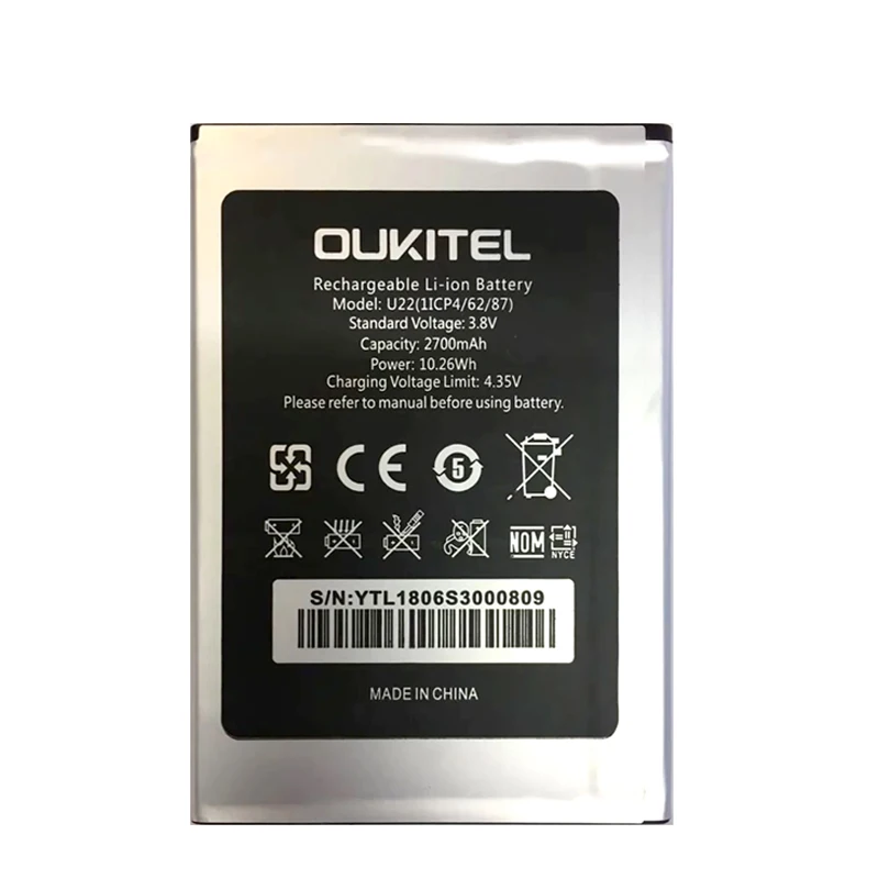 Original Battery For Oukitel U22, 2700mAh, Replacement, 5.5 