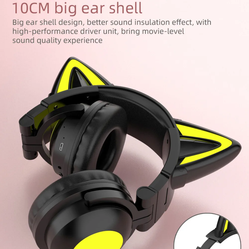 Hot Selling Wireless Bluetooth Headset With Cute Cat Ears And Glowing Earphones That Can Be Folded And Worn Comfortably