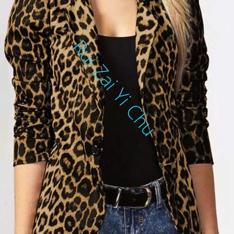 Women Leopard Fashion Women\\\\\'s Blazer Office Print Top Plus Size Cheap Wholesale Button Jacket Thin Suit Slim Fit Spring Summer