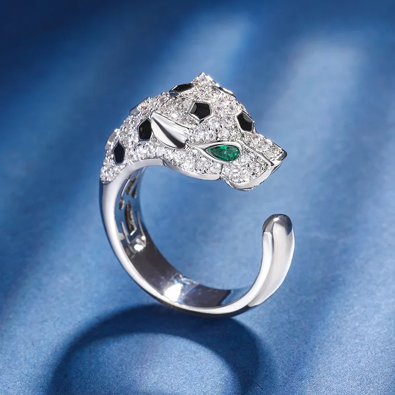 

Jewelry Gold-Plated European and American Retro Full Diamond Luxurious Leopard Adjustable Ring for Women