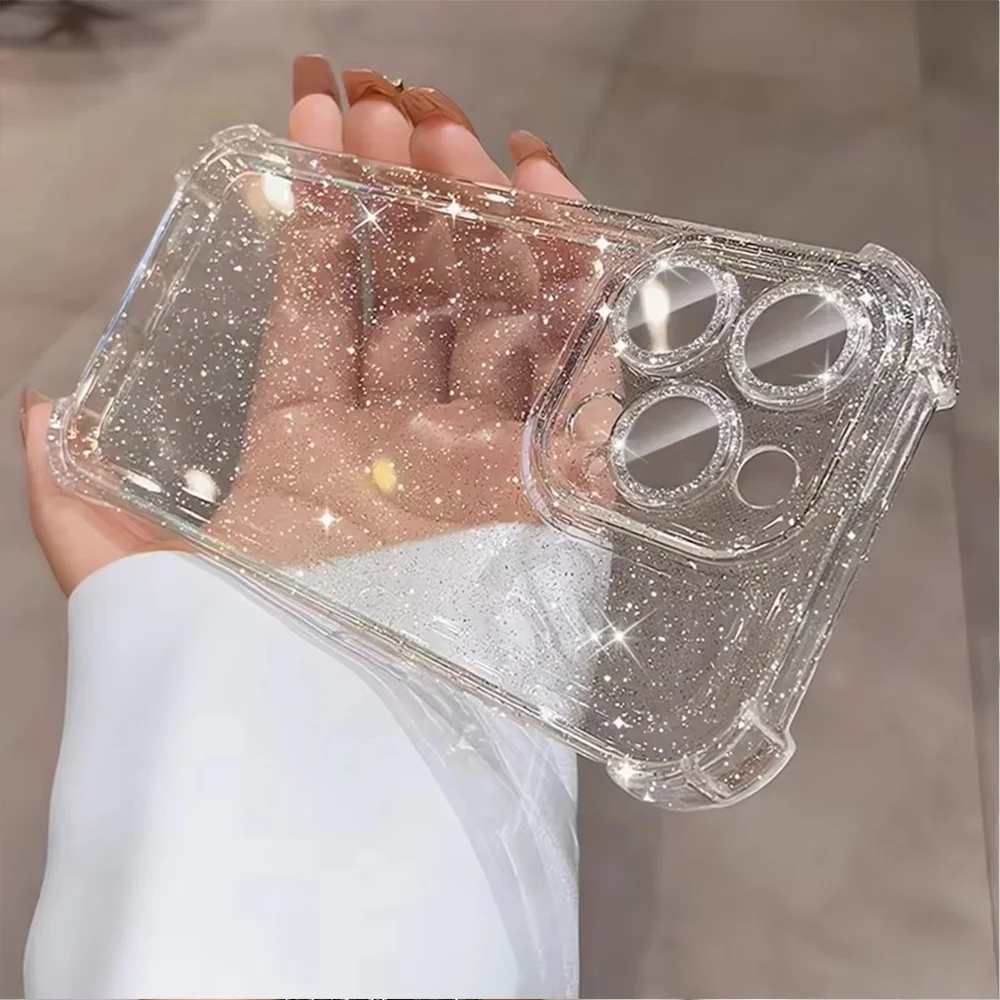 Neue Glitzer-Bling Transparente Handyhülle für iPhone 17 16 Pro Max 15 13 11 14 12 Pro Max 17 Air Silikon Weiche Klare Stoßfänger-Schutzhülle