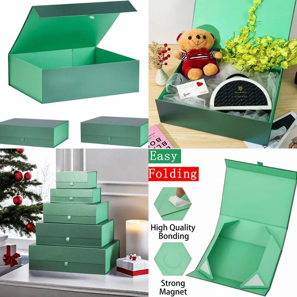 

Set of 3 XL Green Gift Boxes, 19x16x6 Inches, Magnetic Lid Closure, Ideal for Special Occasions and Large Gifts