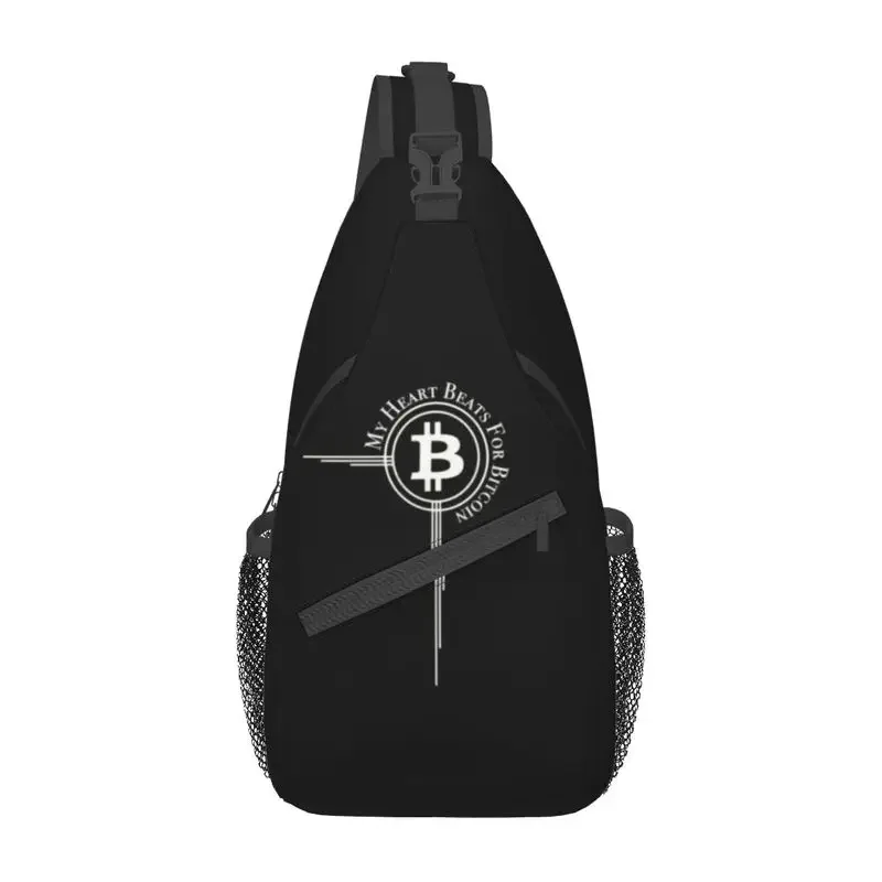 My Heart Beat For Bitcoin Sling Crossbody Chest Bag Men Cryptocurrency BTC Blockchain Geek Shoulder Backpack for Camping Biking