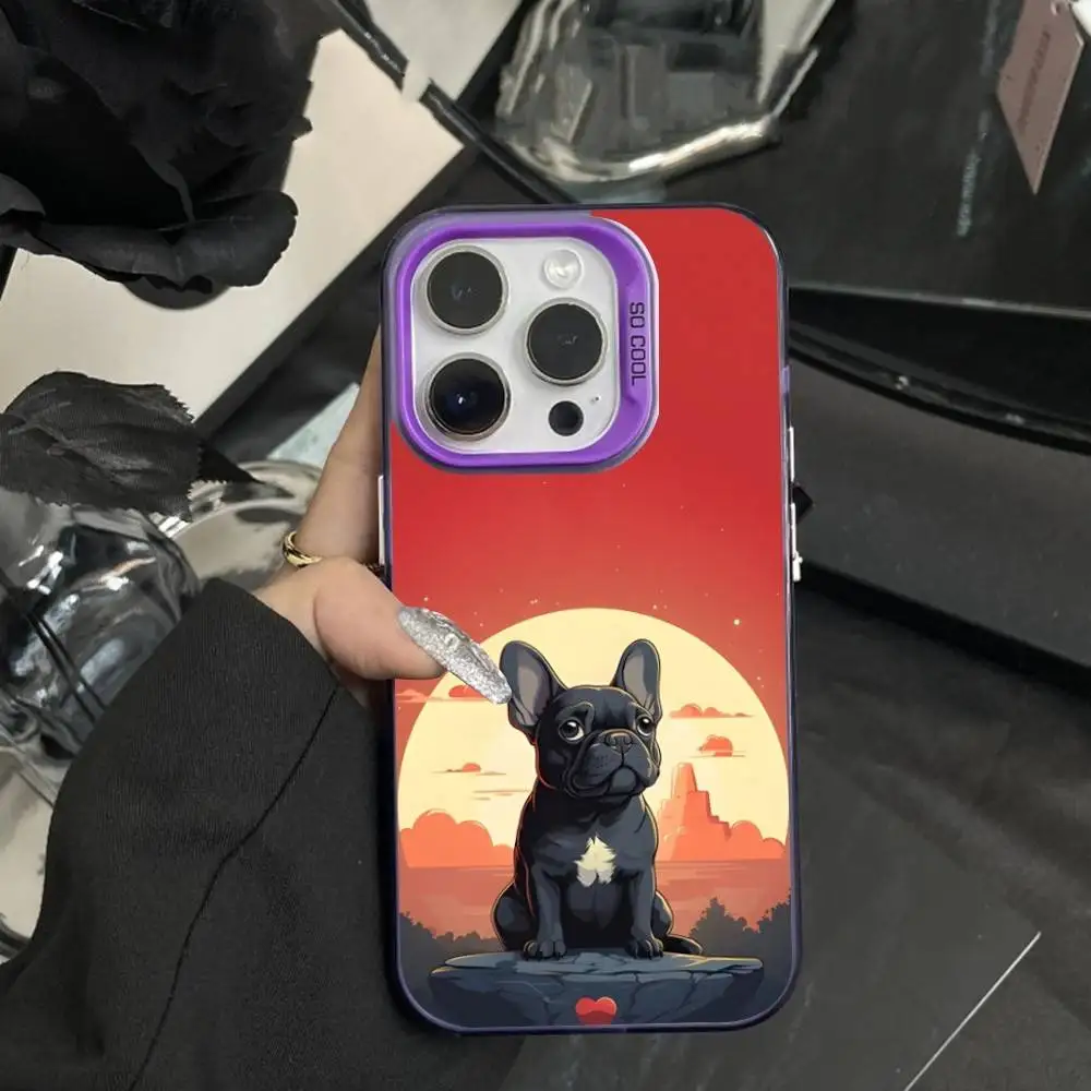 لطيف الكلب Drench البلدغ جراب هاتف آيفون 16,15,14,17,13,12,11,XS,Mini,Pro,SE,MAX الأرجواني ماتي غطاء سيليكون