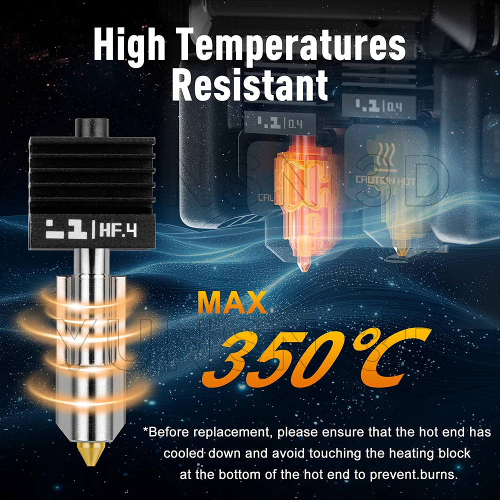 Hotend-Kit-Upgrade für Bambu Lab A1/A1 Mini, Nano-beschichteter gehärteter Stahl, DLC-Golddüse HF 0,4/0,6/0,8 mm, Hot End für A2L H2D H2S – Detail 2