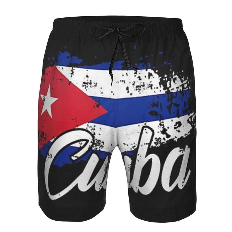 Cuban Flag 3d Print Cuba Swim Trunks Men Drawstring Quick Dry Street Beach Shorts Swimwear Bathing Suits Surf Board Shorts