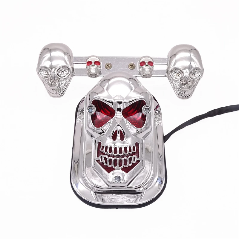 Universal Motorcycle Rear Fender Brake Lamp Skull Signal License Plate Lights Cafe Racer Old School Bobber Chopper