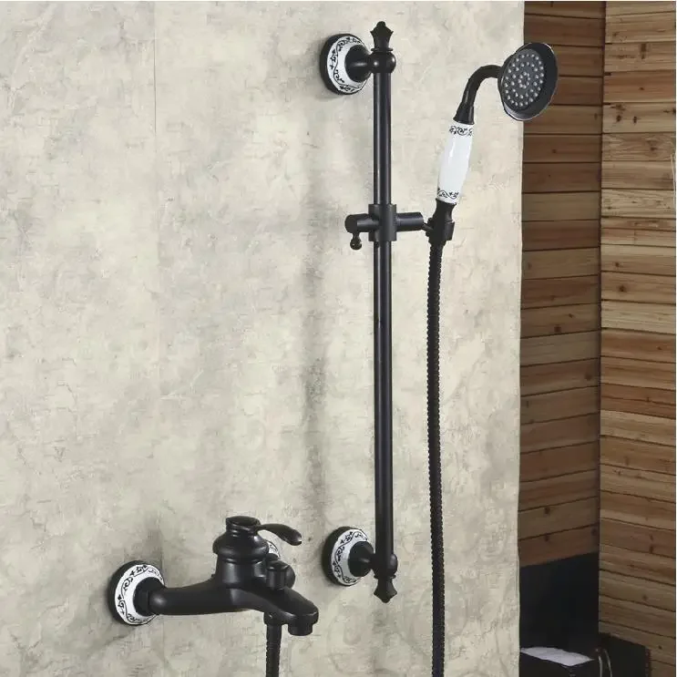 Bathtub Faucets Brass Dual Handle Bath&Shower Faucet Wall Mounted Oil Rubbed Bronze Crane for Bath With Handheld Showe