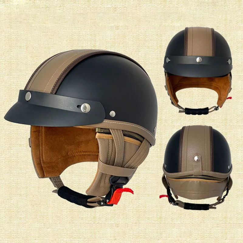 Half Face Motorcycle Helmet High Quality Fashion Vintage Style Half Face Helmet Quick Release Buckle Half Helmet DOT Certified