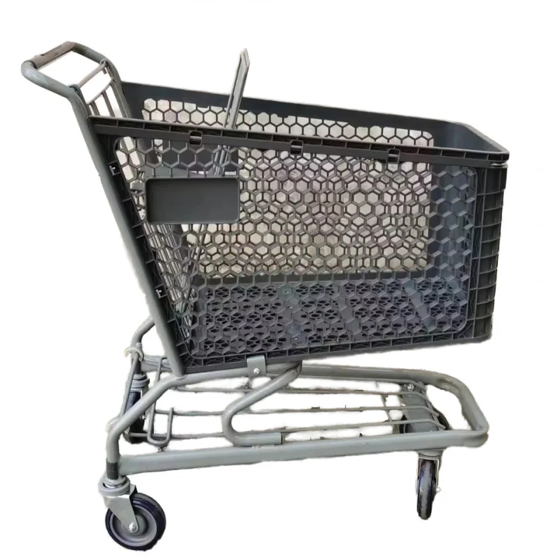 [Customized]Supermarket Shopping Cart with Vientiane Wheel Plastic Basket Mall Wheelchair Portable Trolley Carts