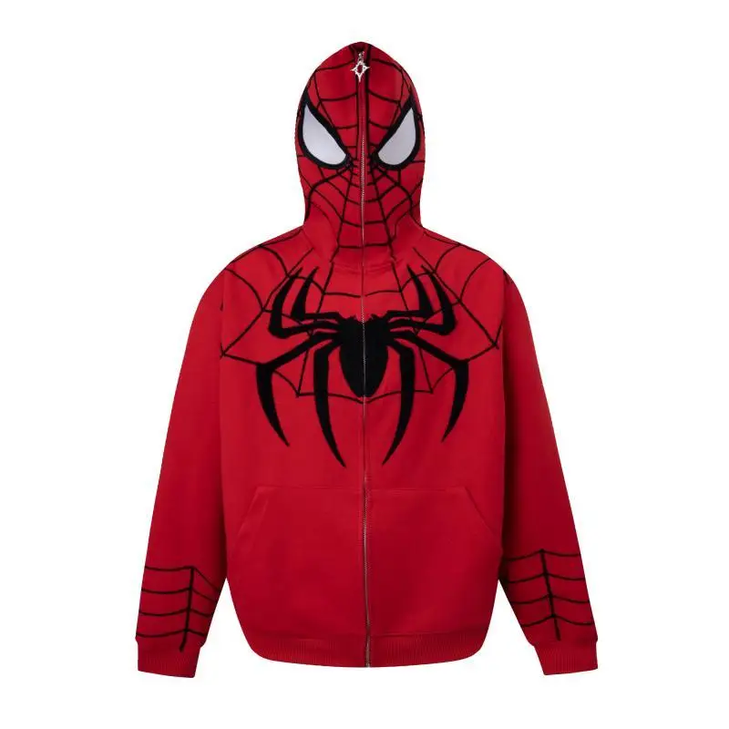 Funny Cartoon Web Spider Printed Zip Up Hoodie Hip Hop Mens Teenage Sweatshirt Coats Loose Oversized Kawaii Clothes Harajuku Top