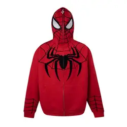 Funny Cartoon Web Spider Printed Zip Up Hoodie Hip Hop Mens Teenage Sweatshirt Coats Loose Oversized Kawaii Clothes Harajuku Top