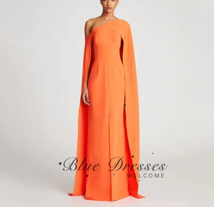 

customized Evening Dress with Cape One Shoulder Middle Split Column Evening Gowns Long Sleeveless Elegant Formal Party Dresses