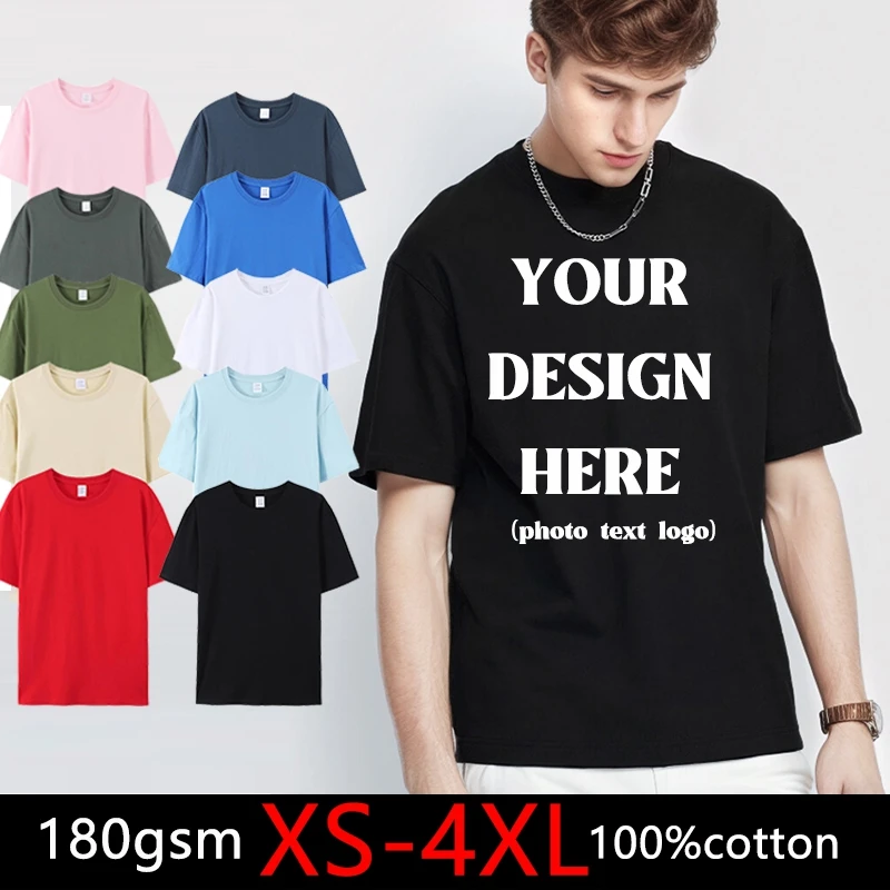 180gsm 100% Cotton T Shirt Men Custom Your Design Text Tops Tee Men Print Your Own Design Brand Team Customization DropShipping