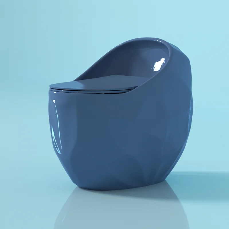 Custom Blue Egg-Shaped One Piece Ceramic Toilet Dual-Flush Modern Design Floor Mounted WC S-Trap For Hotels Villas Elongated