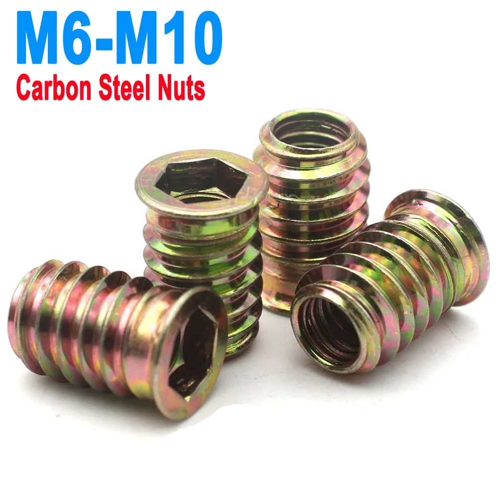 

10pc/lot 9mm-30mm M6 M8 M10 Threaded For Wood Furniture Zinc Alloy Iron Inside Carbon Steel Hex Socket Drive Insert Nuts
