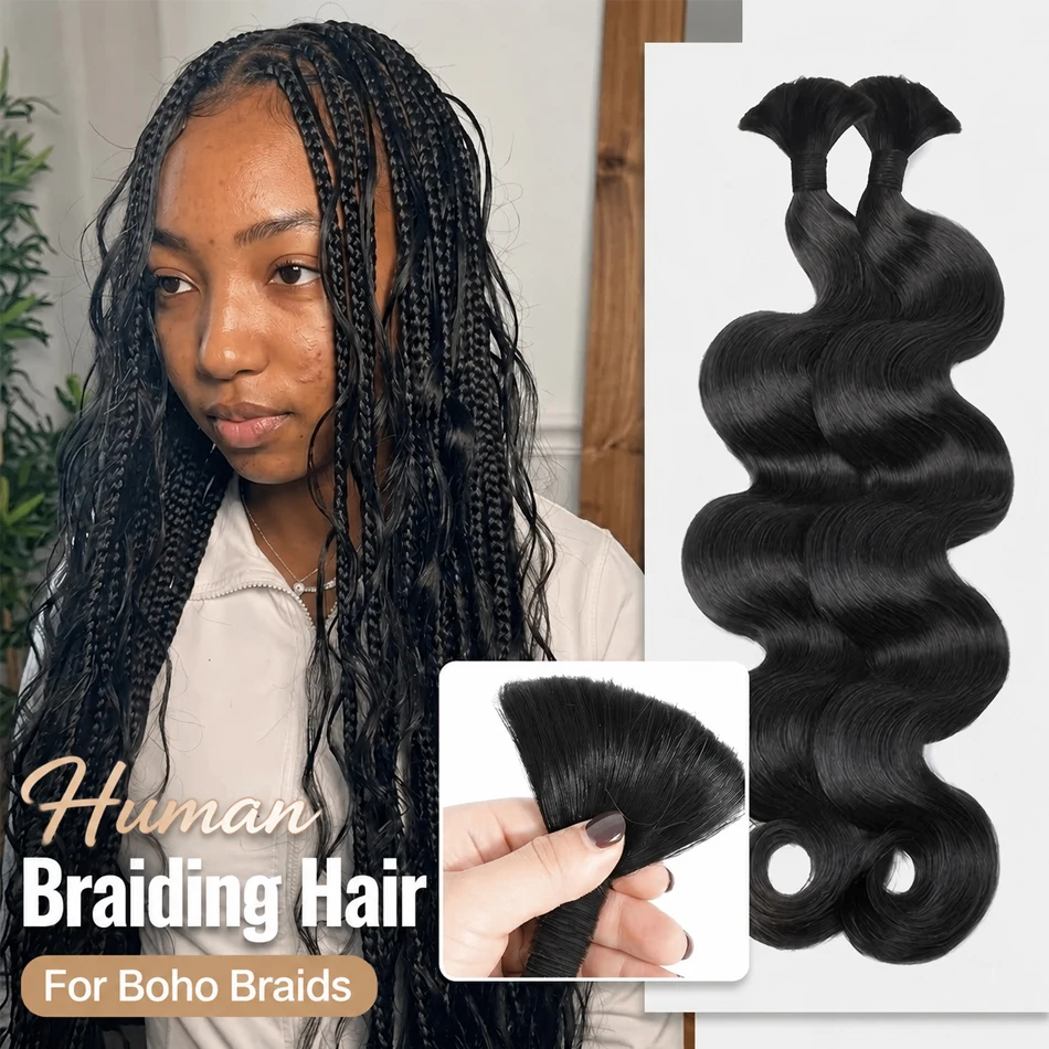 Cheveux humains ondulés pour tresses bohèmes 24 26 28 30 pouces 3/4 paquets sans trame Cheveux humains vierges en vrac pour tressage