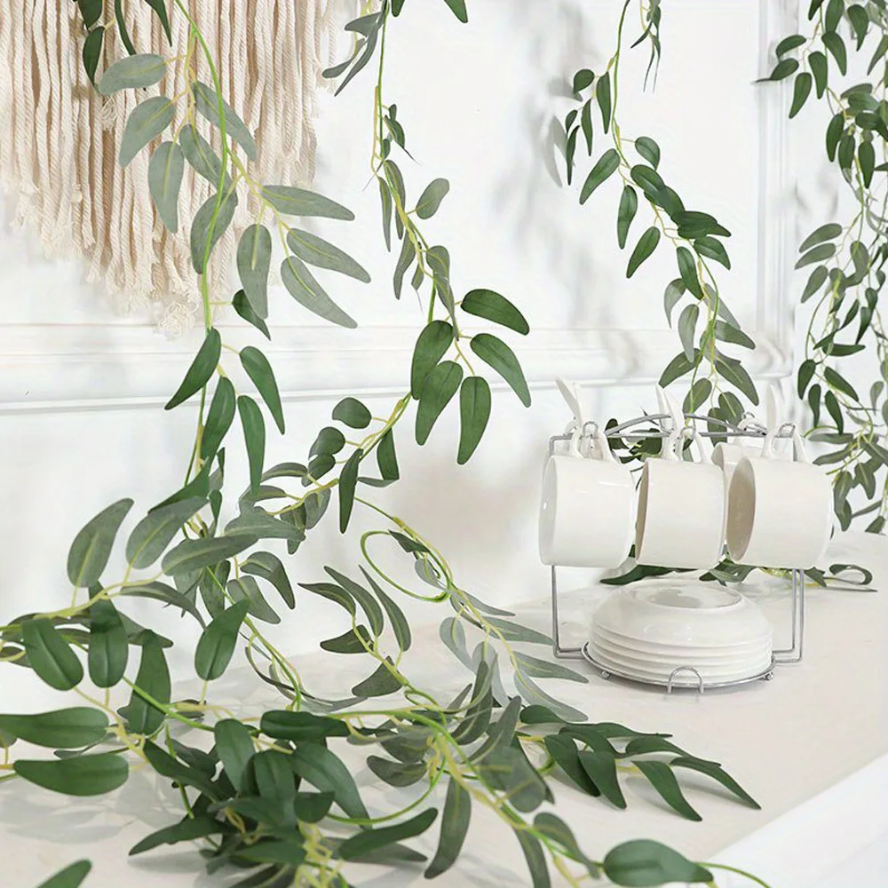 

1pc 2M Simulated Willow Green Leaves Artificial Plants Wedding Background Layout Vine Wall Hanging Decoration Supplies