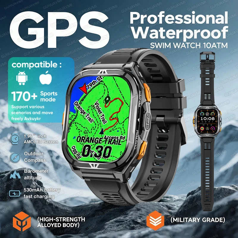 

GPS TANK Outdoor Sport Smart Watch Men AMOLED 5ATM IP69K Waterproof Compass Fitness HD Call Military For Xiaomi Original Watches