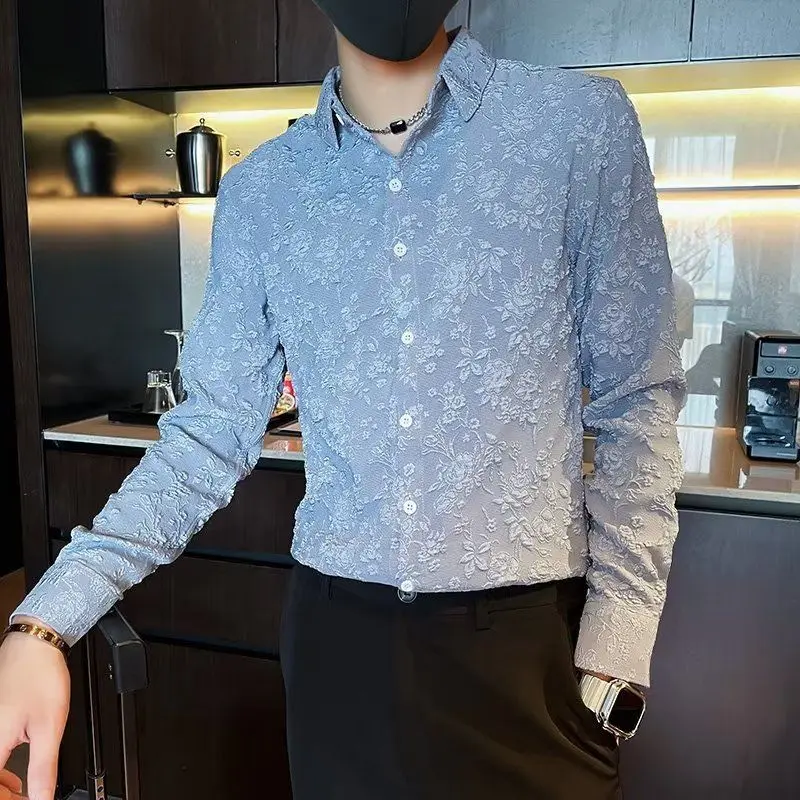 Business Turn-down Collar Sven Capable Temperament Men's Clothing Handsome Button Printing Man Loose Office Lady Formal Casual