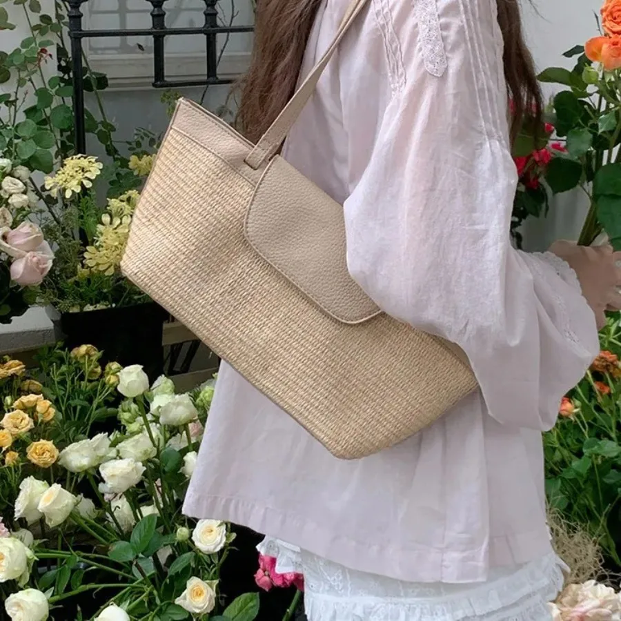 

New straw bag armpit women's bag summer casual woven bag large capacity foreign-style senior sense of single shoulder bags