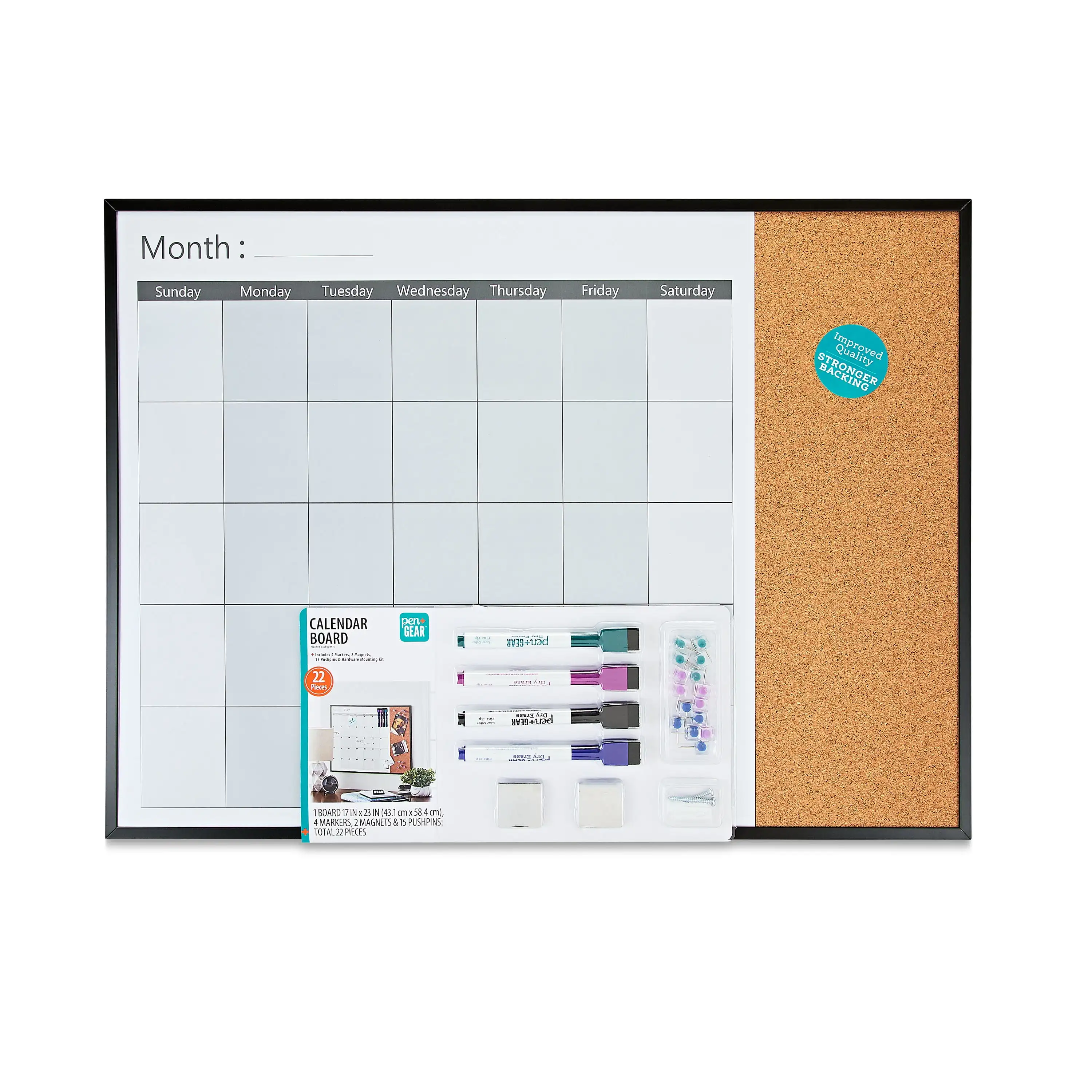 

Magnetic Dry Erase Combination Monthly Calendar Board, Width 17" x Height 23"