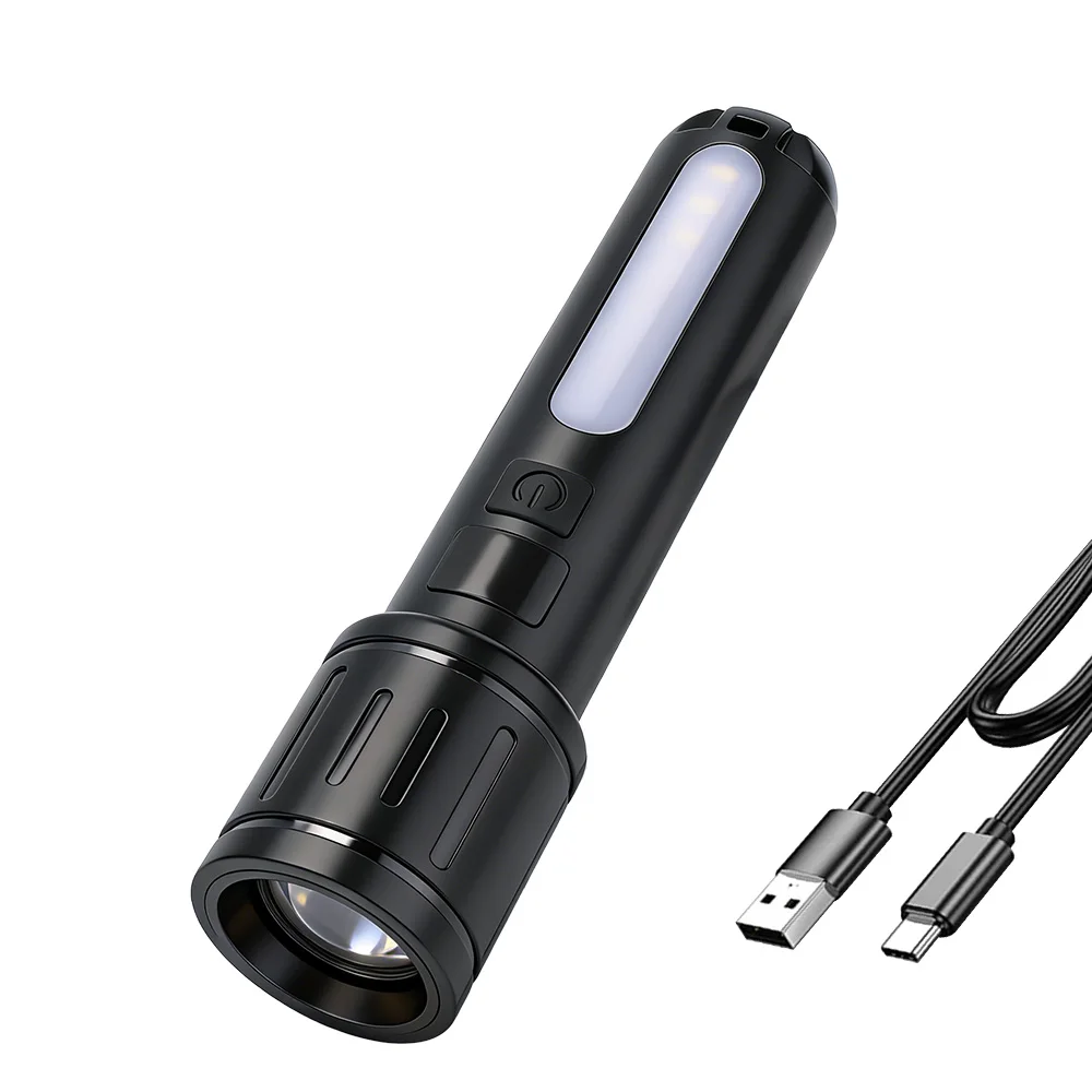 BORUiT 216 LED Flashlight 500LM Zoomable Torch Type-C Rechargeable 18650 Torch 5 Lighting Modes Camping Fishing Hiking Lantern