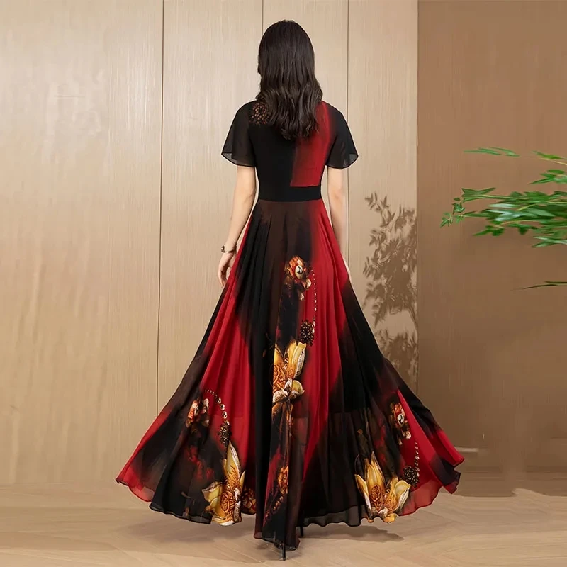 Dress Evening Dresses new Long Dresses Chiffon Dress Female Gentle Wind Summer Covered Belly Long Skirt  Big Swing Skirt