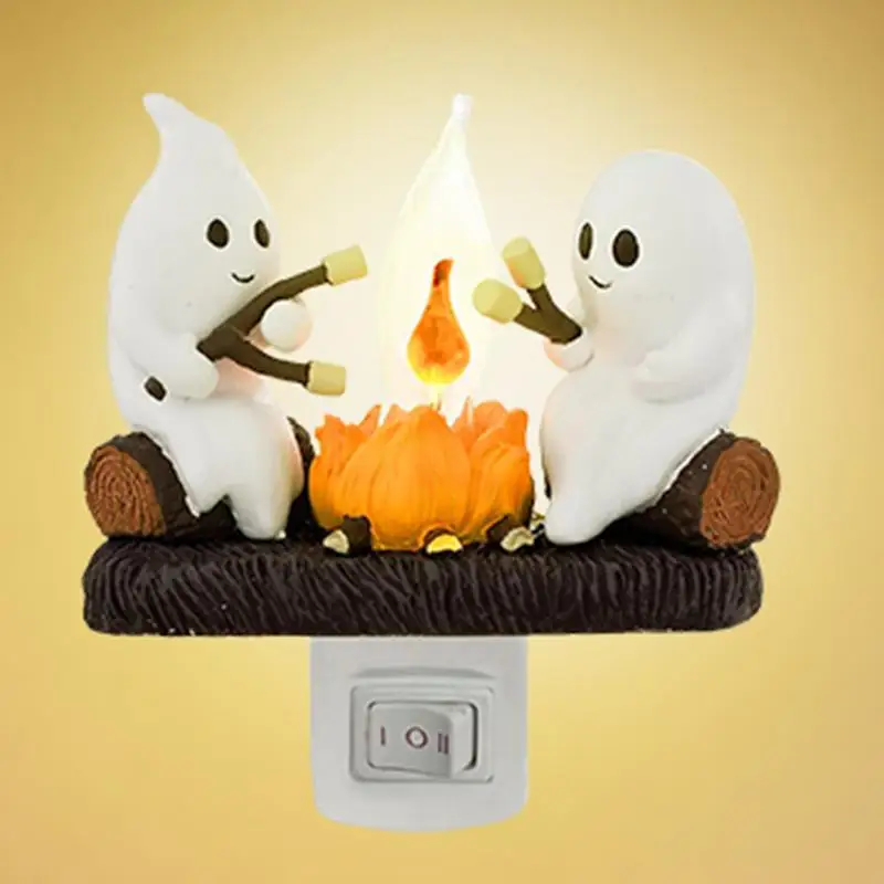 2024 Dekoracja Halloween Nowa lampka nocna Ghost Bonfire EU US UK Plug Cute Ghost Lamp Ghost Campfire Migoczące światło nocne