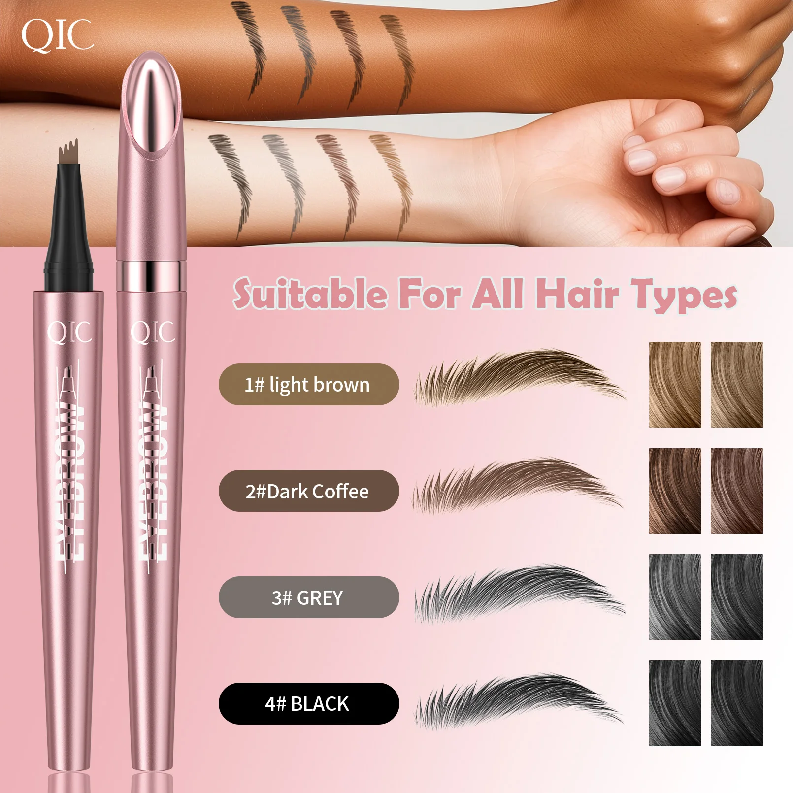 6色1本入り 防水アイブロウペン 4分割チップ アイブロウペン アイブロウタトゥーペン 防水リキッドブラック アイブロウメイクアップペンシル