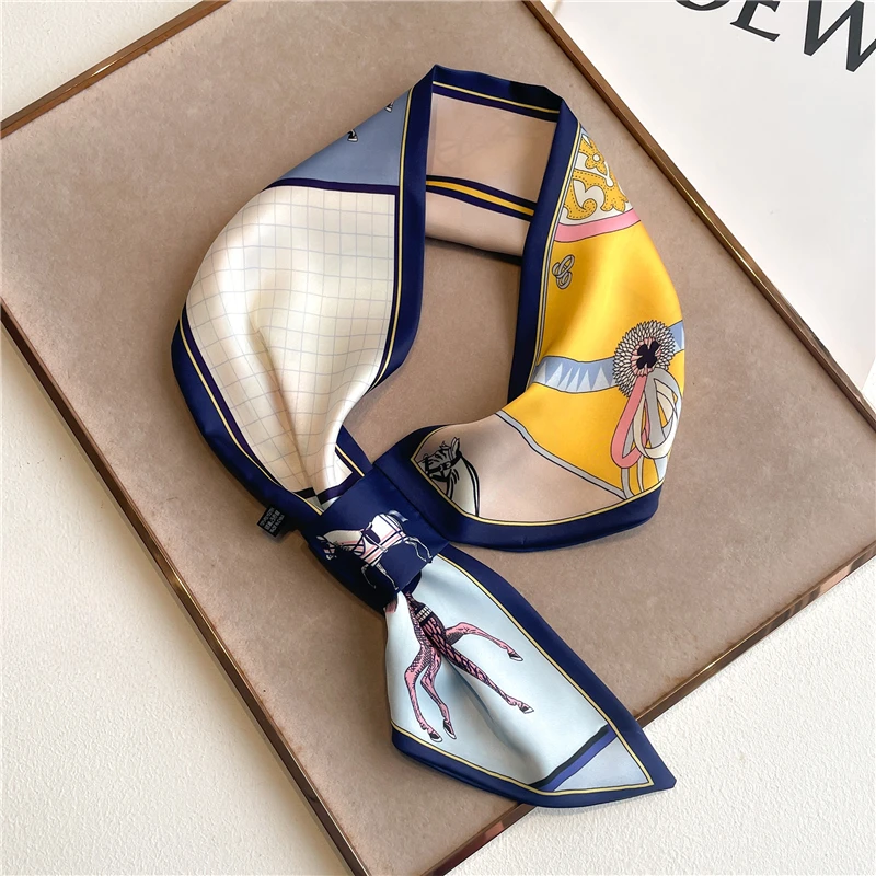 Fashion Print Hair Ribbons Scarf Women Silk Scrunchies Hair Bands Female Neck Tie Skinny Bag Scarfs Bandana Accessories Headware