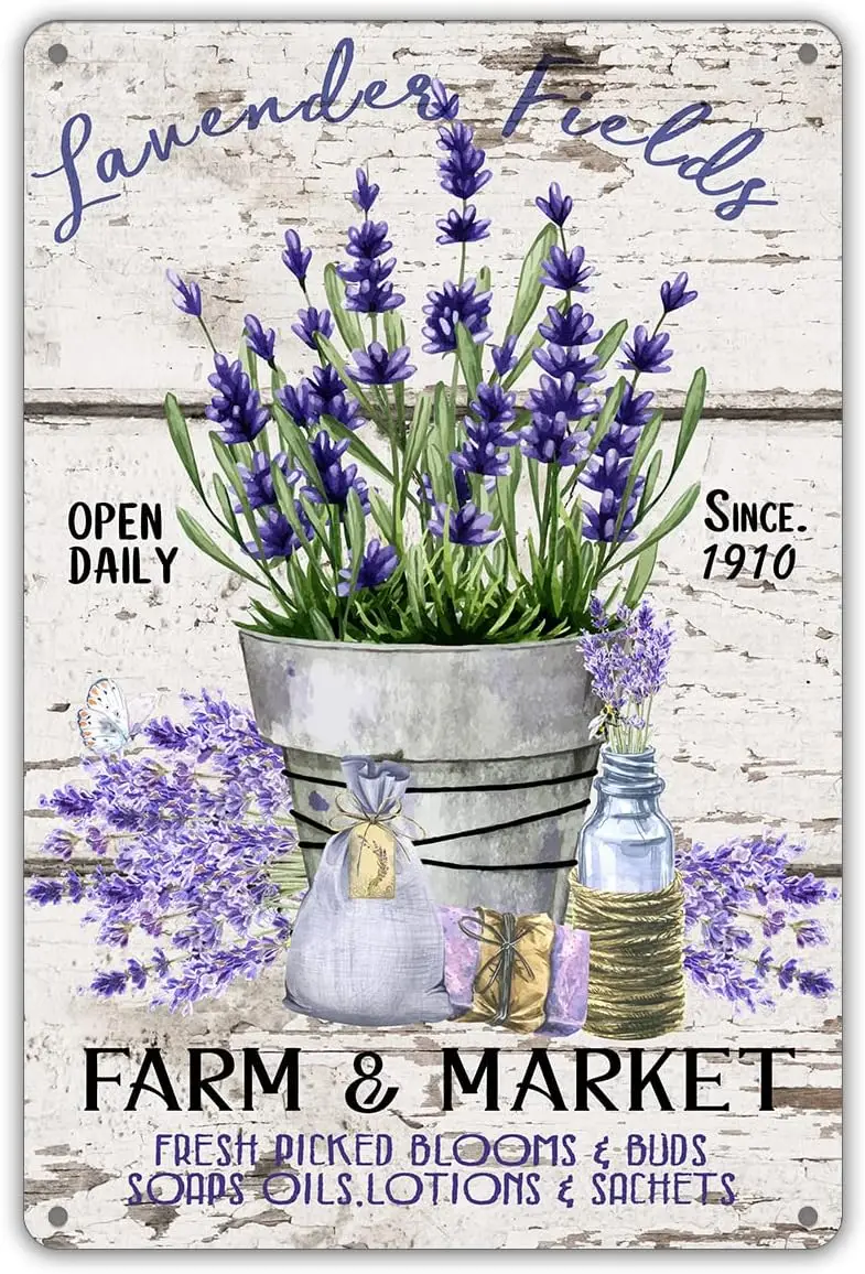 Retro Lavender Fields Metal Tin Sign Wall Decor Fresh Picked Blooms Home Bathroom Decor Rustic Sign for Home Decor Gifts Ti sign