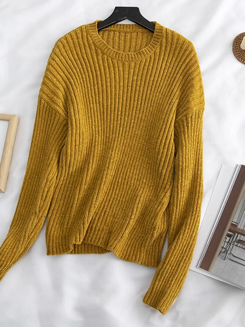 

2024 New Pure Color round Ne Long Sve Knitted Sweater Women's Loose Slimming Faionable Sweater Commute Sle Spring Au...