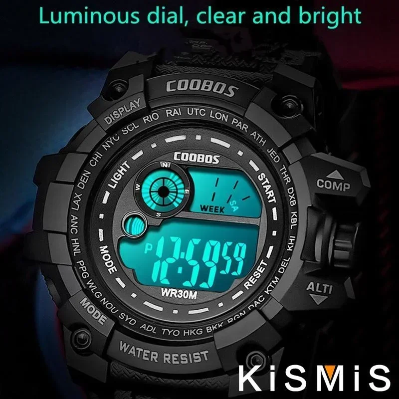 ساعة رياضية رقمية LED للجنسين، مقاومة للماء، متتبع اللياقة البدنية، أنشطة خارجية، منبه، تقويم كرونوغراف