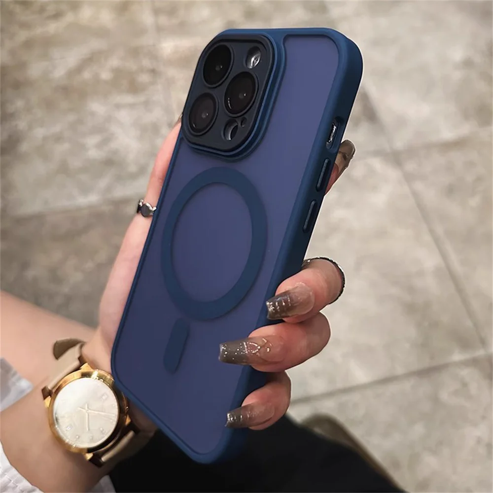 آيفون 11 12 13 14 15 16 برو ماكس بلس حافظة شحن لاسلكية مغناطيسية صغيرة فاخرة غير لامعة درع Magsafe غطاء صلب مقاوم للصدمات