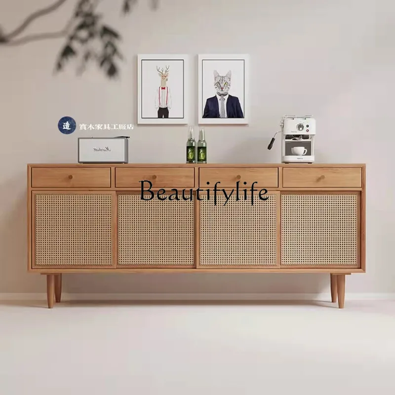 

Japanese Rattan Solid Wood Sideboard Modern Minimalist Locker Nordic Living Room Tea Cabinet Storage Cabinet