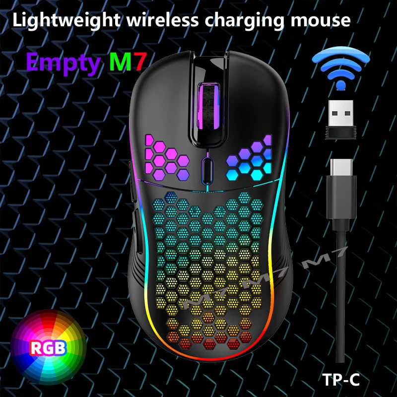 Mouse recarregável sem fio para jogos, RGB Backlight, Respirando Gamer Mice para PC, Laptop, Leve, 1600DPI
