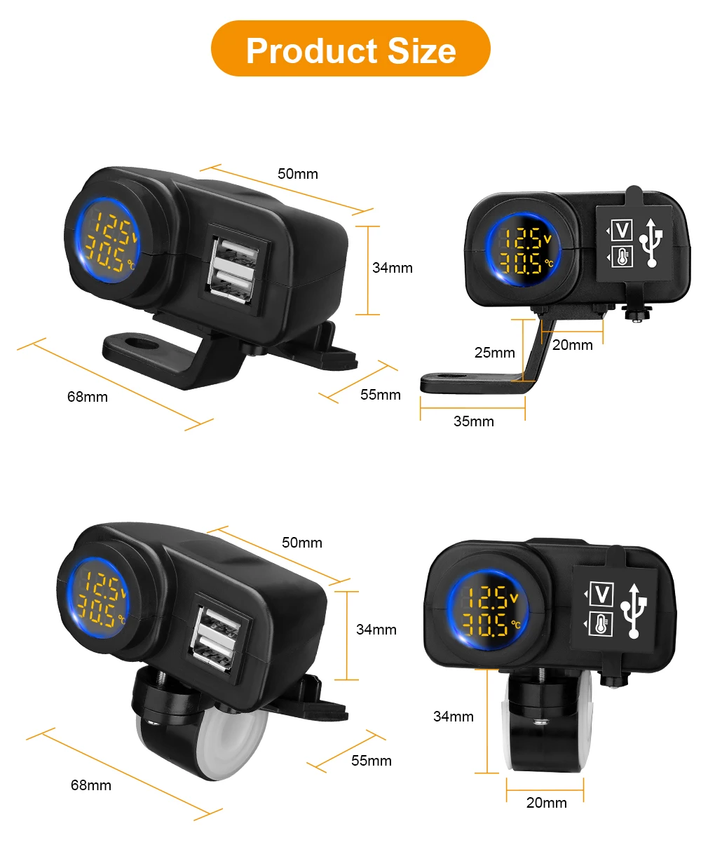 Powstation QC3.0 Motorcycle USB Charger Waterproof Cell Quick Charger Autocycle USB Socket With Voltmeter Motorcycle Accessories