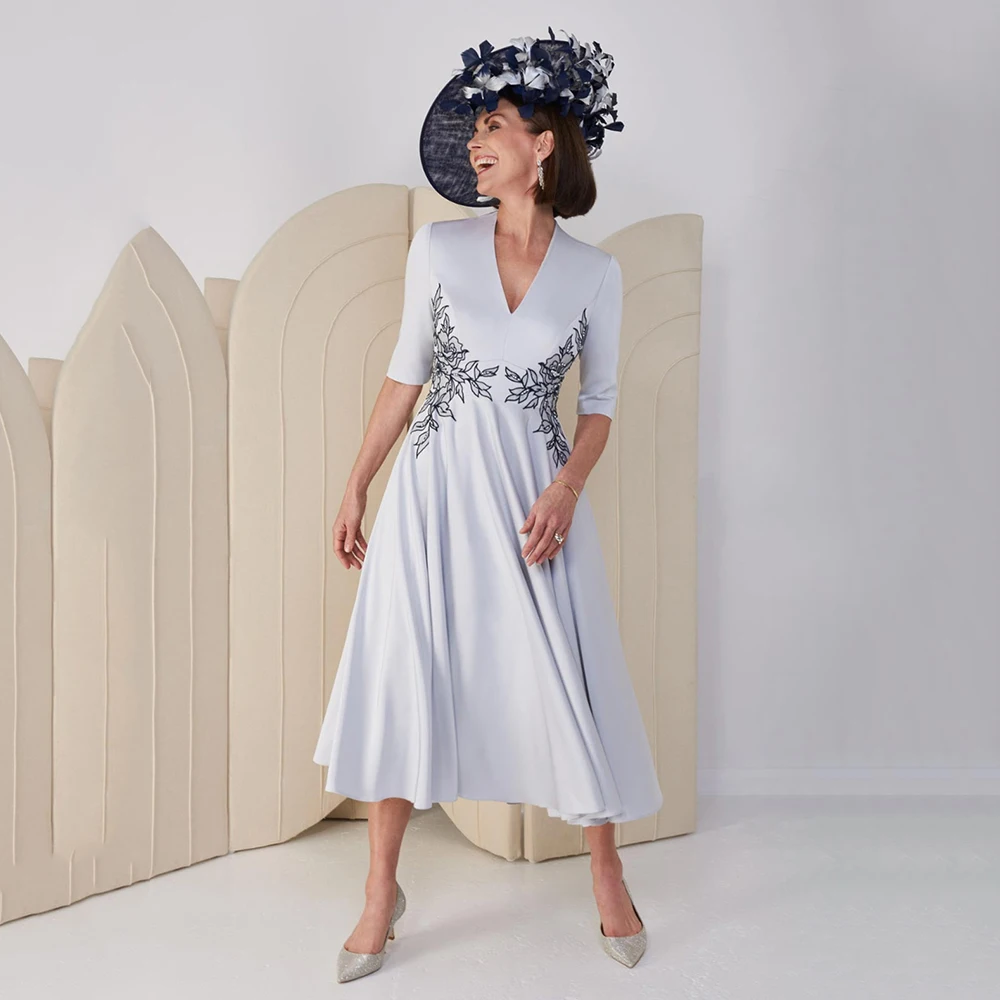 

Short Tea-Length Mother of the Bride Dress A Line 3/4 Half Sleeves Wedding Party Gowns for Mother Elegant vestido de madrinha