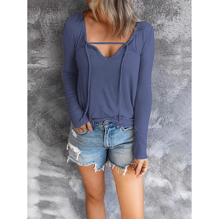 

Long Sleeve Casual Overhead T-Shirt Women's Autumn Winter High Waist Nine Points Pants Polyester Fabric Commute Style T-Shirt