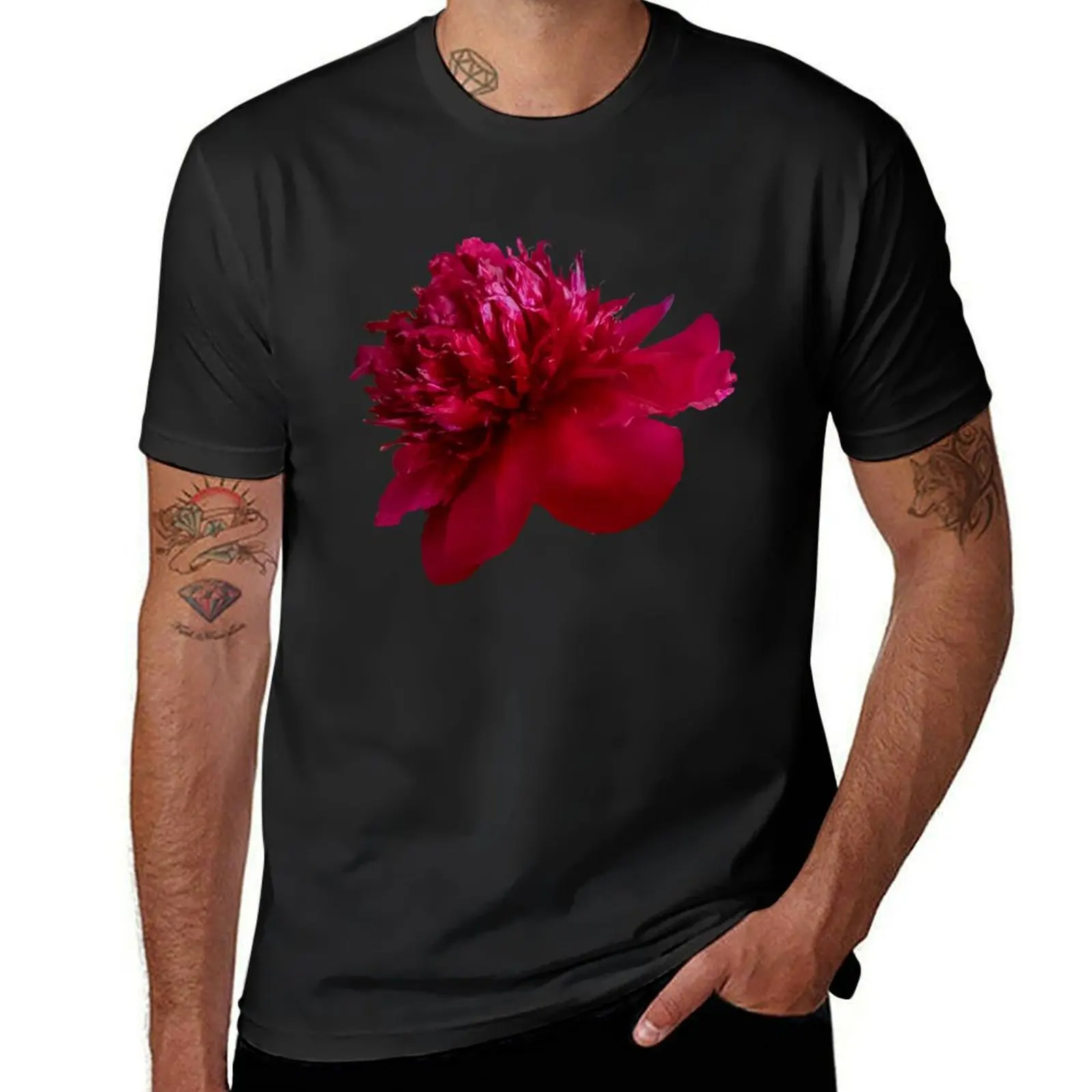 Red Peony Flower Floral Photo Cutout T-Shirt aesthetic clothes heavyweights sublime hippie clothes designer t shirt men