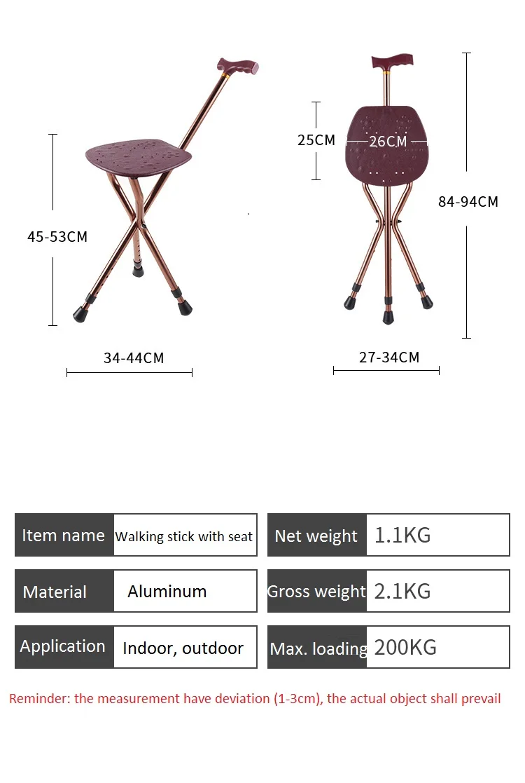 Foldable Adjustable Cane Seat Aluminum Alloy Crutch Stool Walking Sticks With Seats For Elderly Seniors