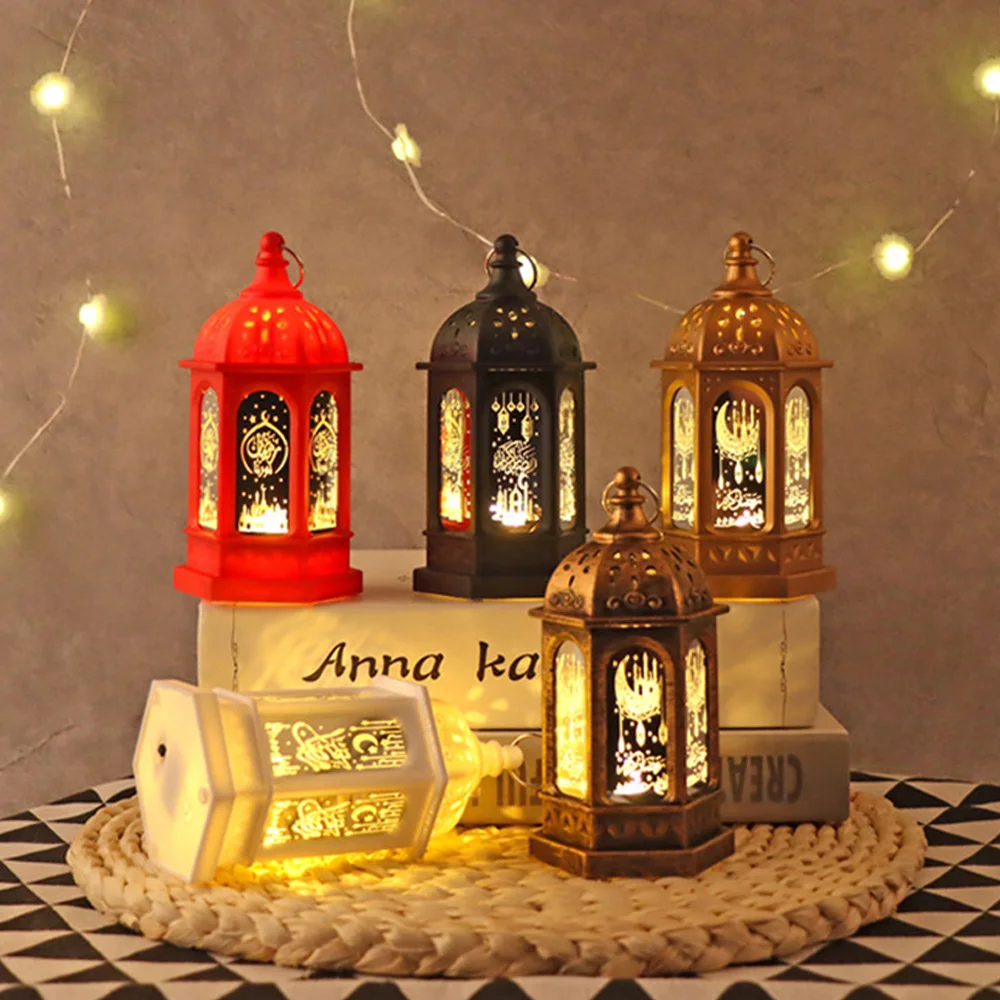 Ornamen dekorasi Lebaran Mubarak, bentuk Kastil Vintage transparan lampu LED bergambar bintang bulan 2025 Muslim hadiah pesta Ramadan